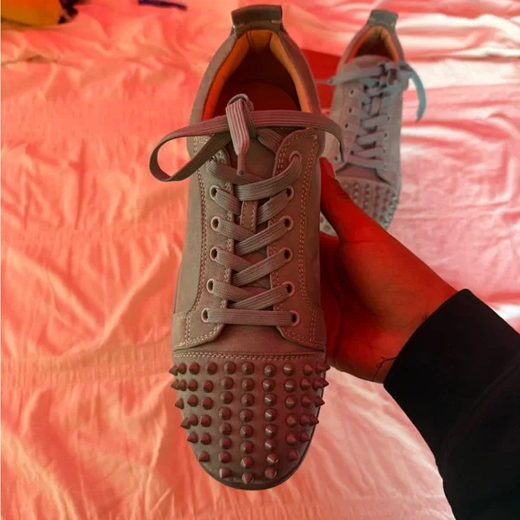 Christian Louboutin Gray Spiked Sneakers - Picture 5 of 7